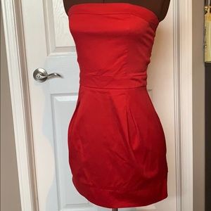 MANGO red strapless mini dress